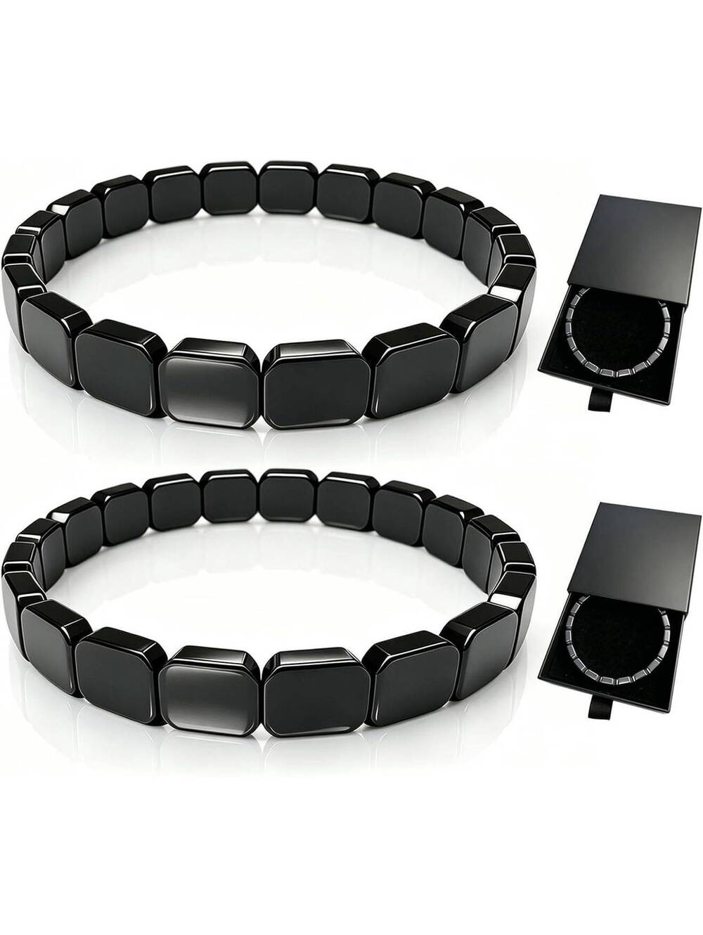 Men's Natural Hematite Stretch Bracelets, 2-Pack, Mens fashion, gift, bracelets